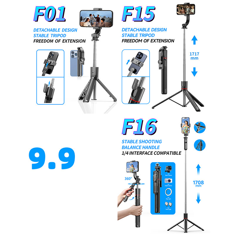새로운 F16 셀카봉, 휴대용 안정화 블루투스 셀카 장치, 바닥 거치형 라이브 방송 삼각대, 블루투스 흔들림 방지 셀카봉