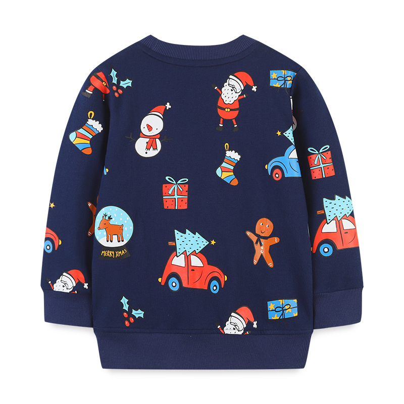 Sudadera infantil de estilo europeo y americano, nuevo producto de otoño, camiseta de manga larga para niños, sudadera infantil navideña con cuello redondo y dibujos animados