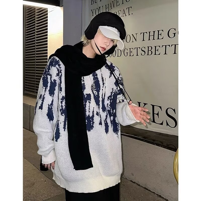 Trendy Korean-Style Lazy Tie-Dye Knit Sweater for Teenagers, Men's 2026 Autumn/Winter New Loose-Fitting Base Layer Top