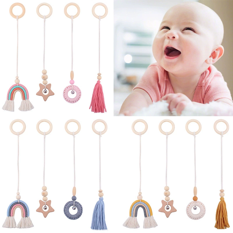 Детские принадлежности мультяшный Радужный кулон из четырех частей, детская погремушка ручной работы из бука, игрушка