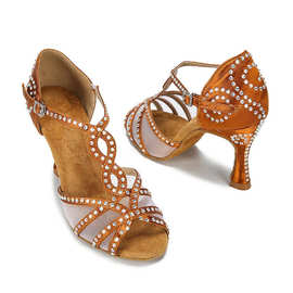 水钻拉丁舞鞋女成人2024年新款高跟室内专业软底舞会派对跳舞凉鞋