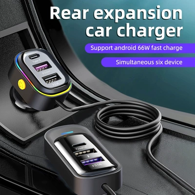 Cross-border new car usb charger snap-on car rear porous wired mobile phone 66W super fast charging
