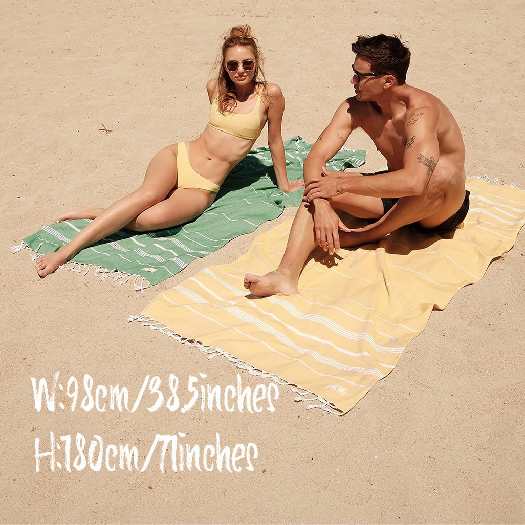 Nueva toalla de playa turca 100% algodón orgánico, toalla de baño de playa turca de algodón puro absorbente con borlas.