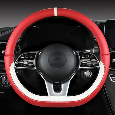 steering wheel protective cover — Steering wheel cover - d-shaped-classical-red-and-white-plastic-ring-38cm