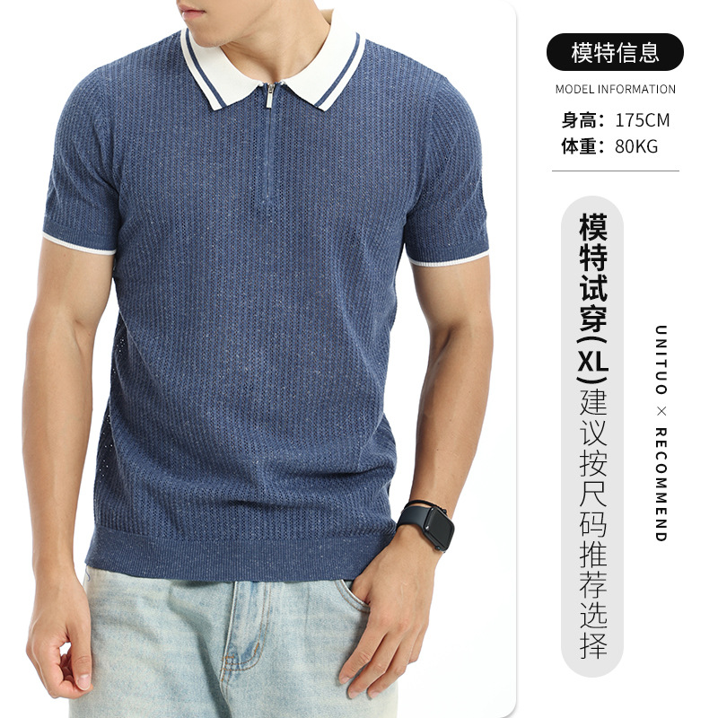 Polo de hielo para hombre, camiseta de punto de hombre, cuello de verano de manga corta, camiseta transpirable de lujo, ropa de negocios para hombres