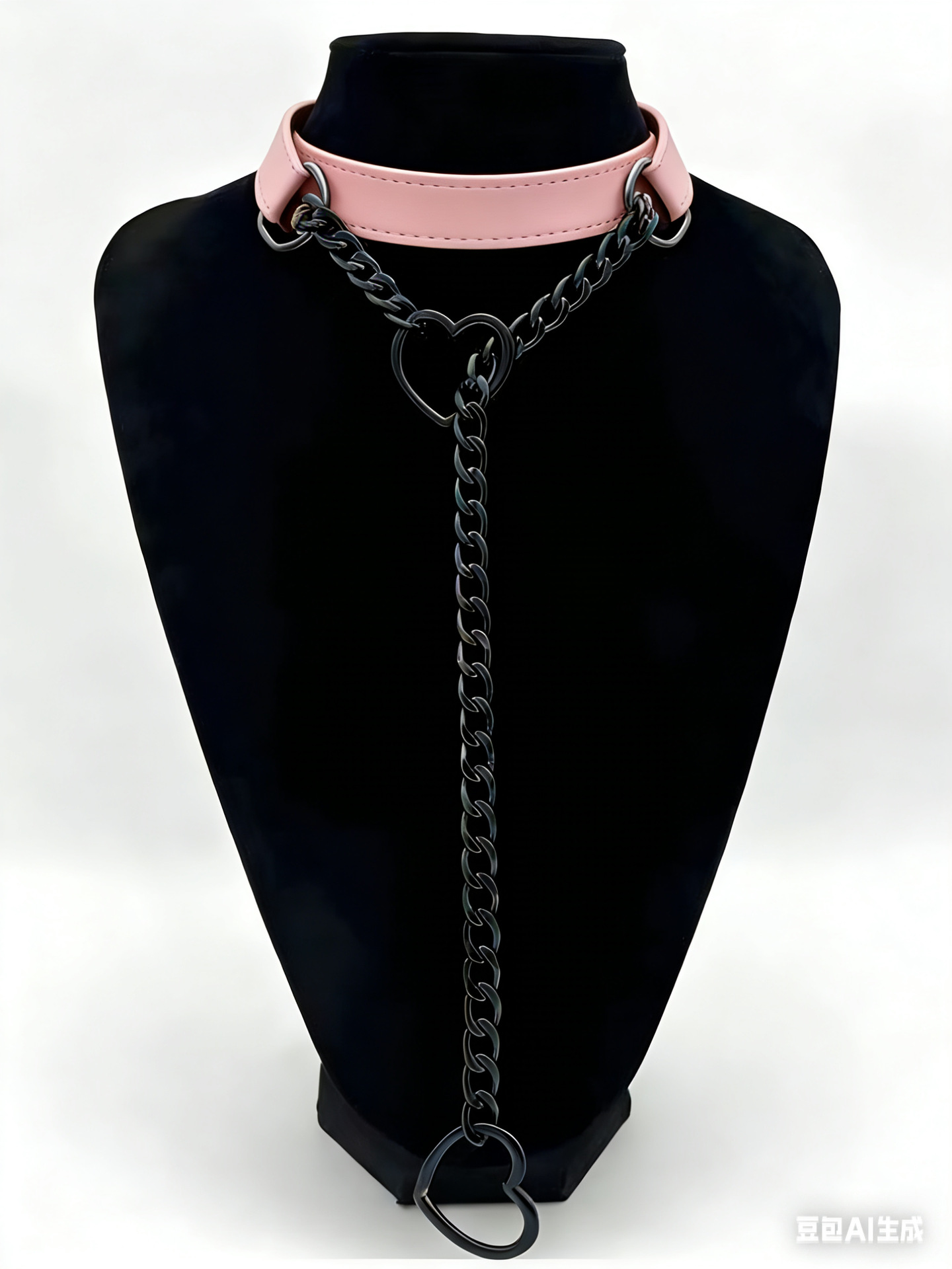 핑크 가죽 블랙 체인