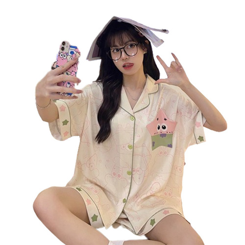 Pajamas for women summer ice silk  new short-sleeved imitation silk summer thin cardigan home wear suit wholesale