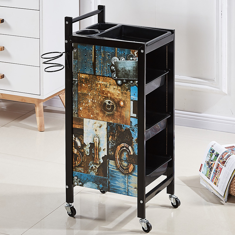 レトロ理髪カートヘアサロントロリーバーバー理髪店パーマ染料ツールカート美容トロリー