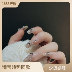 B316輕奢堆鑽長梯形手工光療甲堆鑽高端美甲成品假指甲一件代發