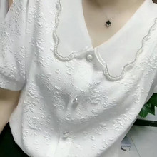新款提花小清新钉珠上衣小众法式立体时尚洋气韩版显瘦小衫女