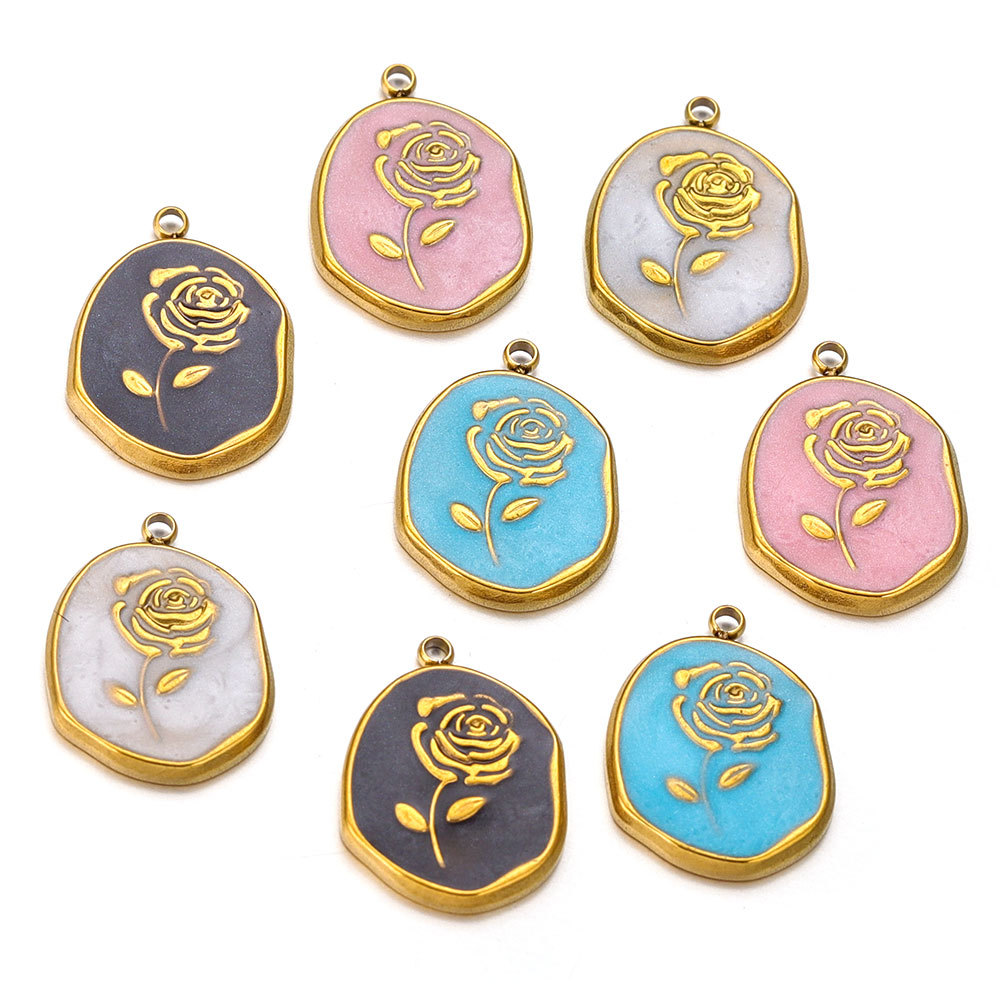20g Weight PVD Coated Gold Plating Process Pendant Jewelry Making Type 5 PCS/Package 15 * 20mm 304 Stainless Steel Natural Stone PVD Coated 18K Gold Real Gold Plated Flower Pendant DIY Jewelry Accessories