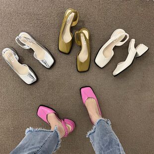 Gentle Elegant Baotou Thick Heel Flats Fairy Style Design Square Toe Roman Sandals for Women 2025 Summer and Autumn New Style