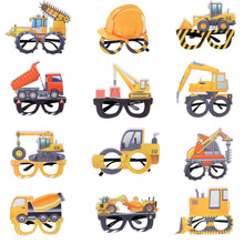2026新款工程车眼镜满月周岁派对装饰拍照道具建筑挖掘机生日眼镜