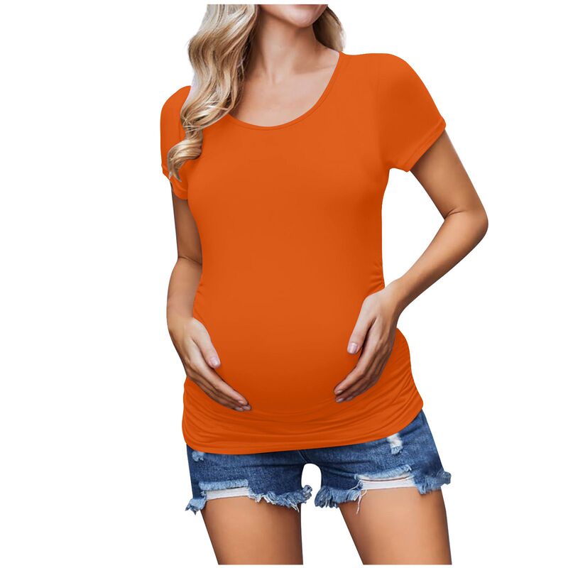 2025 Export Spring and Summer Maternity Short-Sleeved Round Neck Pure Color Pleated Short-Sleeved Top Short-Sleeved Round Neck Top/Shirt 2025 Export Spring and Summer Maternity Short-Sleeved Round Neck Pure Color Pleated Short-Sleeved Top Short-Sleeved Round Neck Top/Shirt