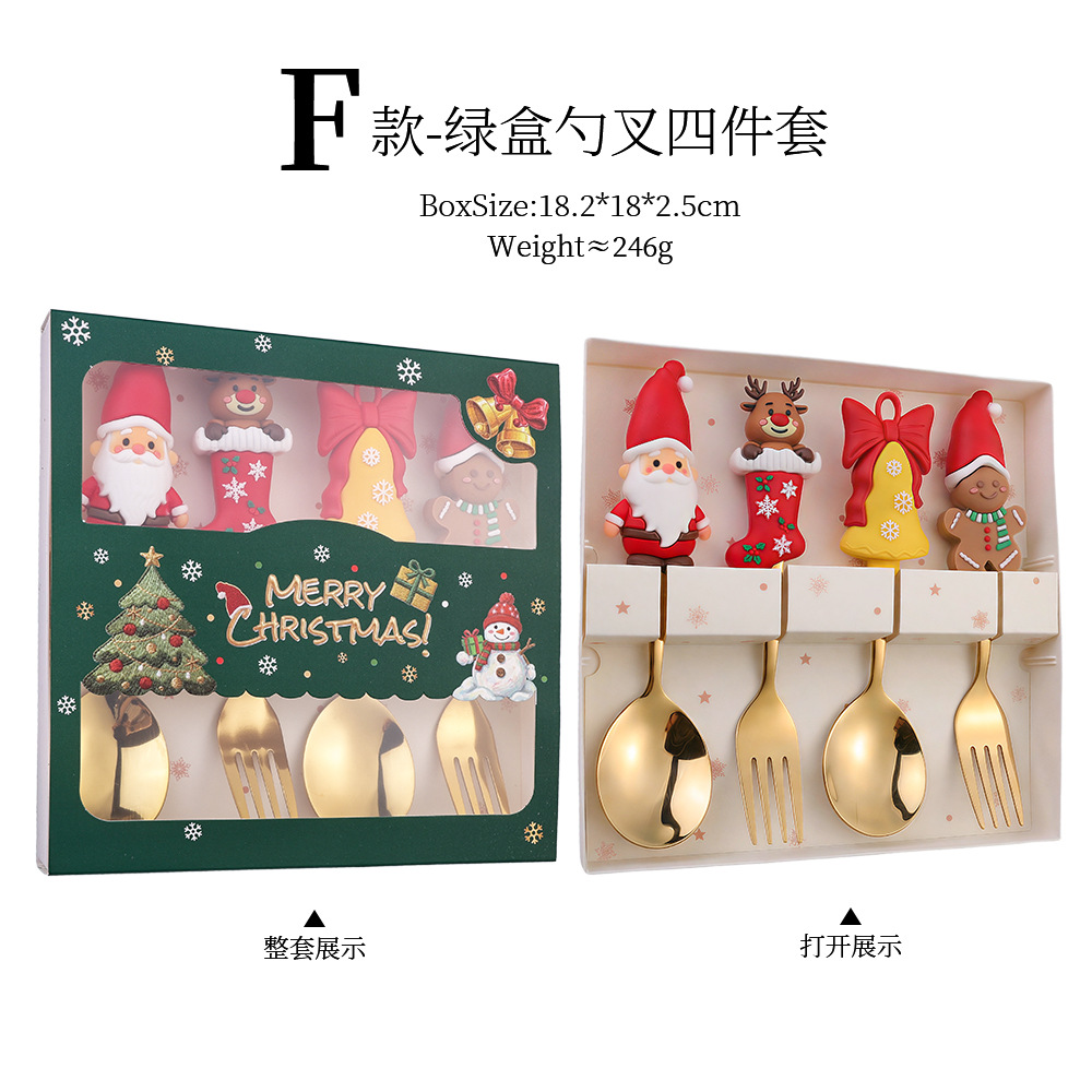 W juego de cuchara de Navidad transfronteriza dibujos animados lindo divertido muñeco de nieve cuchara postre de Navidad creativo cuchara tenedor vajilla de regalo image 13