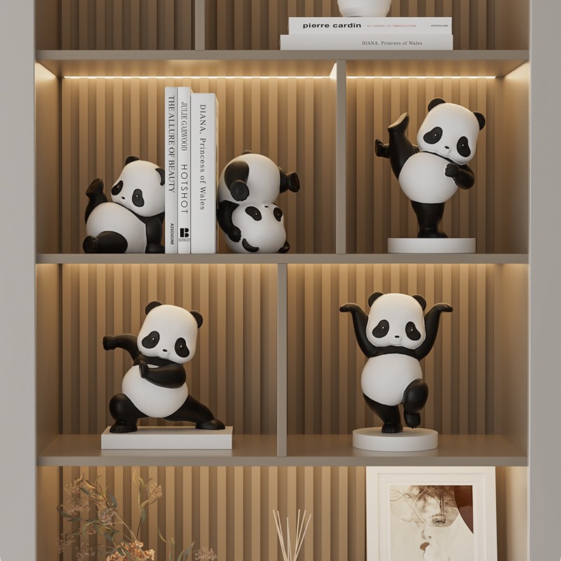 Sala de estar atmosférica de alta gama, decoración de gabinete de vino panda, decoración de gabinete de TV para el hogar de lujo ligero, instalación artesanal de escritorio de oficina de entrada