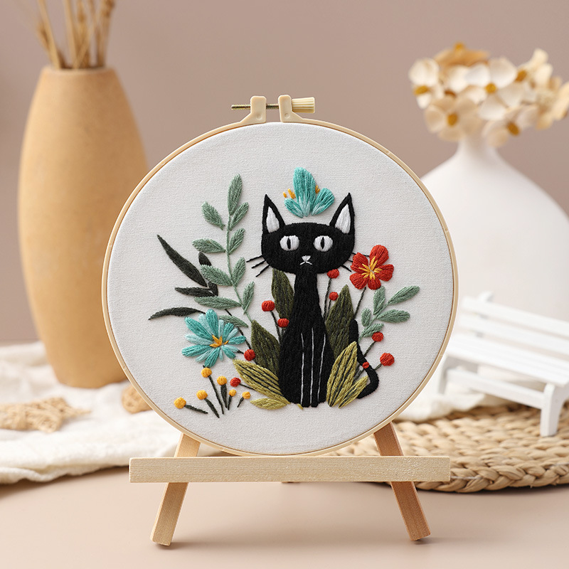 Nuevos productos originales gatos bordados diy material hecho a mano kit de paquetes Embroidery Kits Amazon transfronterizo