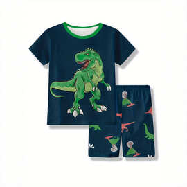 跨境童装betop卡通立体恐龙男童T恤睡衣夏季韩版儿童短袖短裤套装