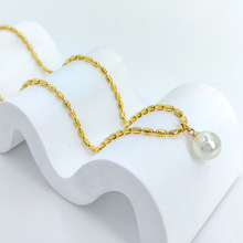 钛钢镀18K真金法式复古小众设计天然珍珠小米粒串珠项链项饰女潮