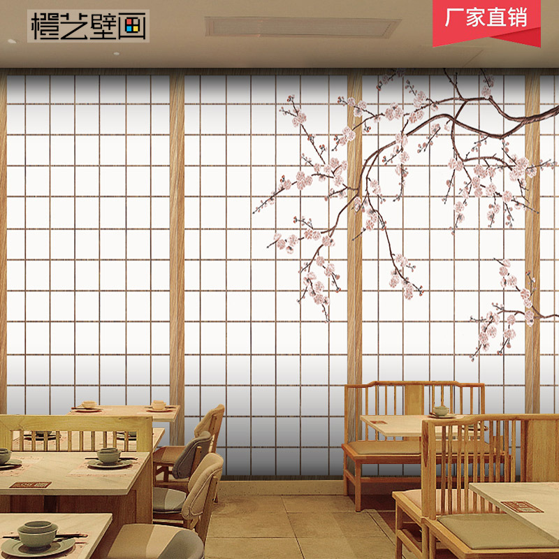 日式和风墙纸复古拉门壁画日料寿司店榻榻米剧本杀主题壁纸3d墙布