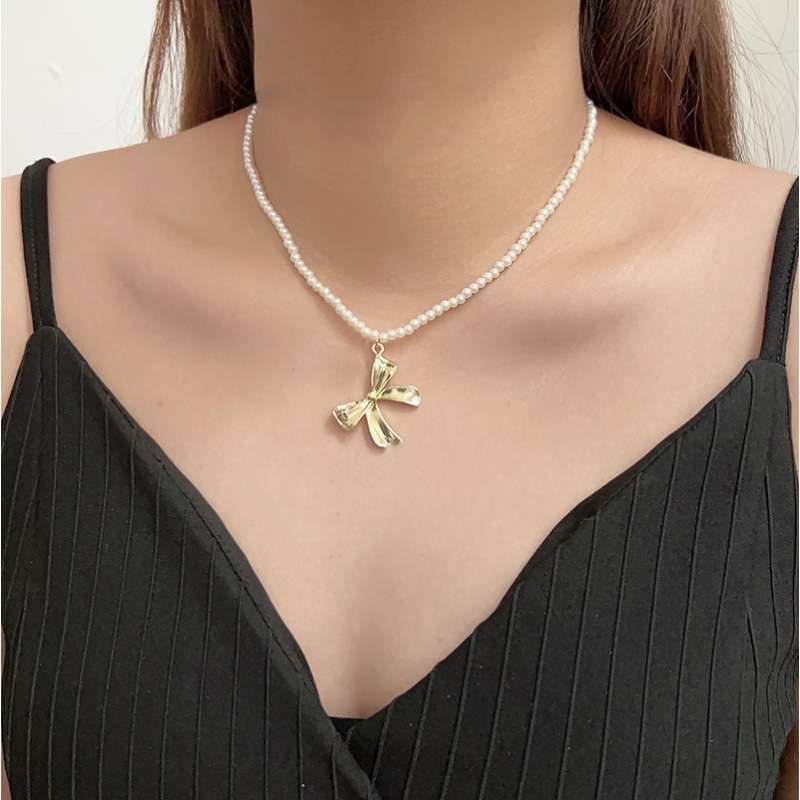 Shijia パールネックレスレディースニッチライトラグジュアリーデザインハイエンドファッション気質鎖骨チェーンネックレスセーターチェーンビーズチェーン|undefined