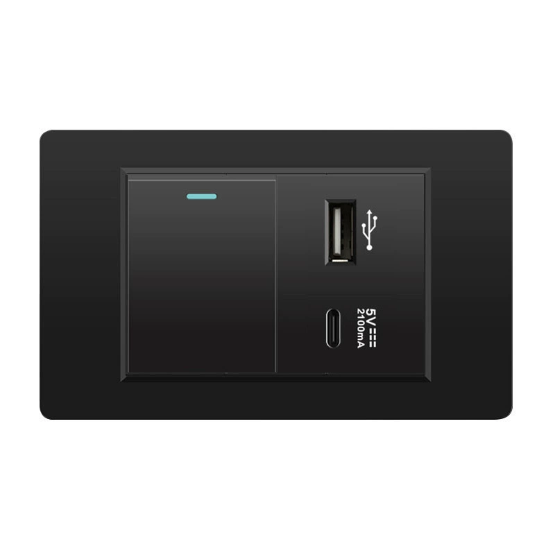 Черная настенная панельная розетка с 118 тип switch, тайваньская розетка с 20W type-C, шесть отверстий