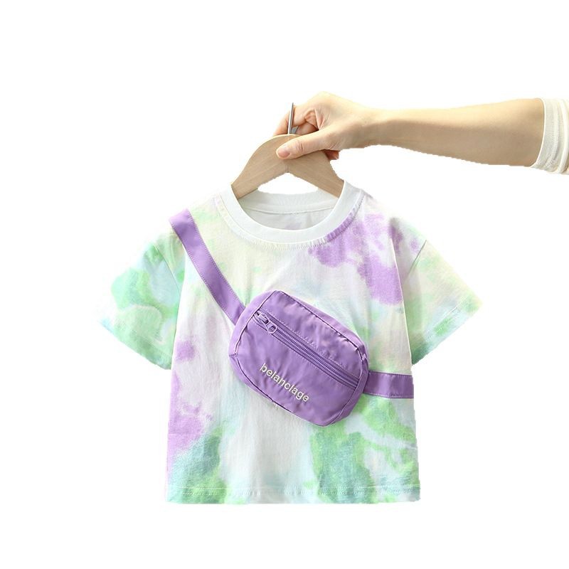 7817 Camiseta de verano para niños 2025 Nuevo estilo de verano para niños tie-dye camisa de media manga bebé ropa coreana de manga corta