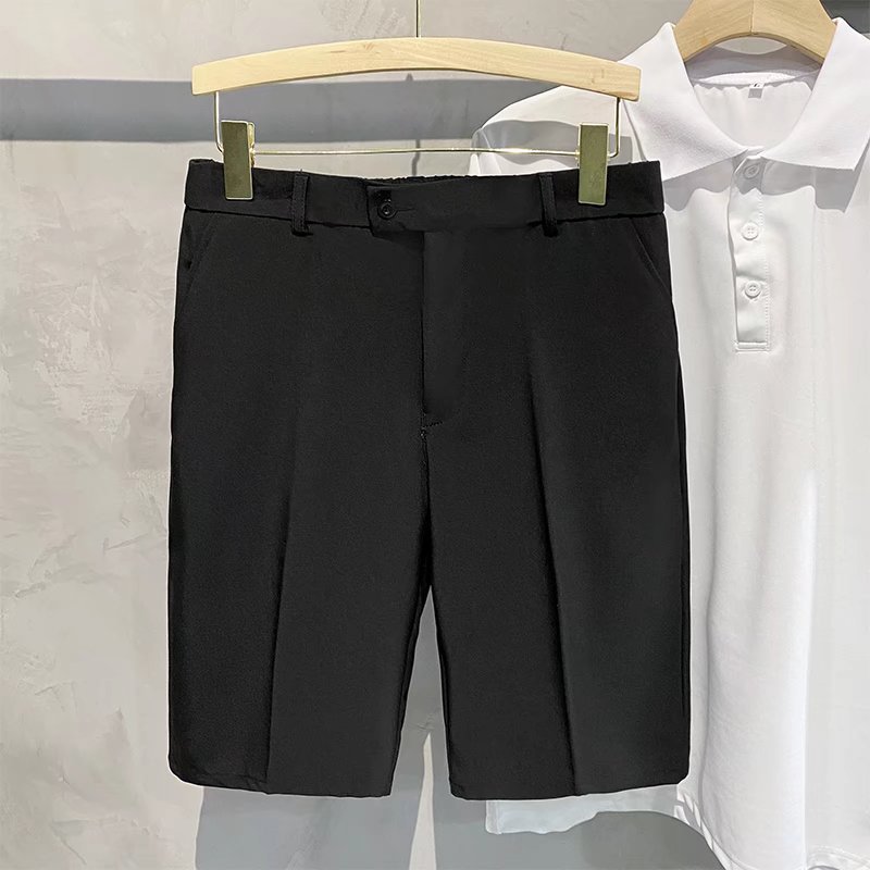 Pantalones casuales recortados drapeado de los hombres pantalones cortos de traje de seda fina de hielo de verano Pantalones sueltos de los hombres Pantalones rectos casuales recortados image 7