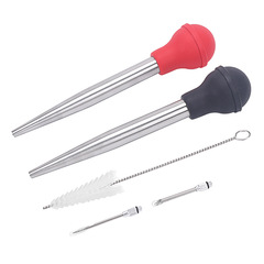 Amazon Silicone Turkey Squeeze Pump 304 Stainless Steel Dual Needle Head with Cleaning Brush Set Seasoning Syringe Turkey Needle
