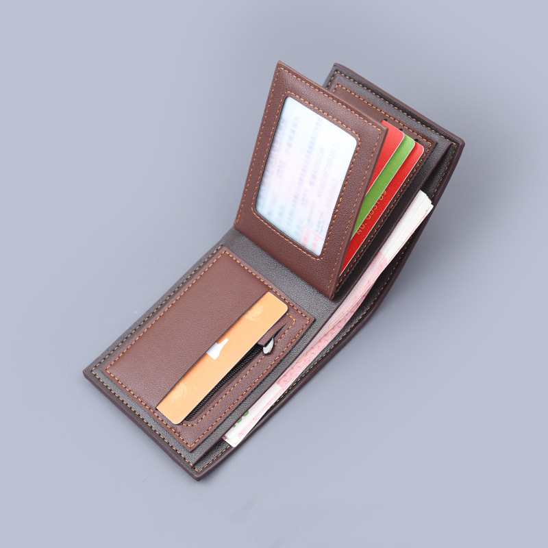 Cartera de hombre corta con cremallera, cartera de hombre triple plegable, cartera de hombre, cartera de tarjetas de gran capacidad, cartera de hombres