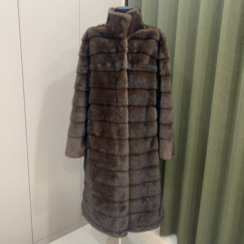 Cross-Border 2025 New Model Russian Sable Fur Women's Stand-Up Collar Coat Starry Sable Mink Extended Length Women's Coat