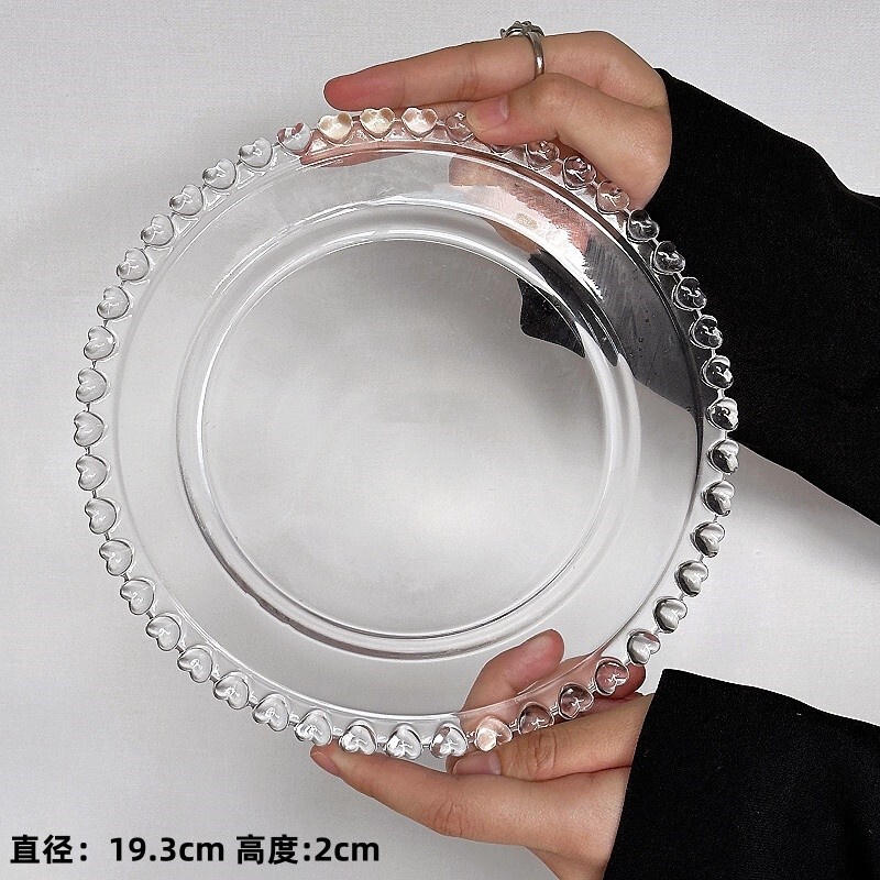 インスタイル韓国ラブエッジフルーツガラスプレートシリーズ家庭用背の高い透明デザートプレートケーキプレートサラダプレート|undefined