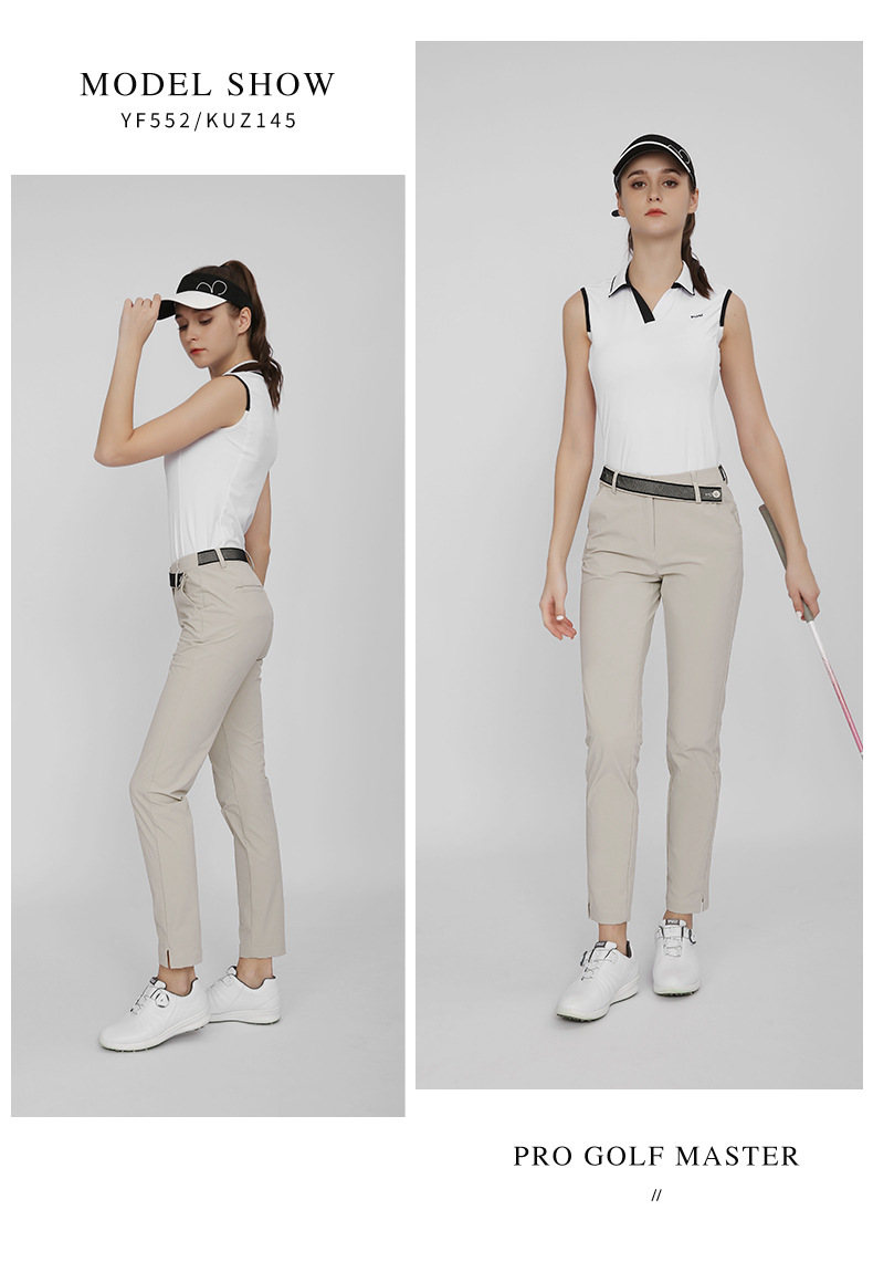 Quần golf nữ dài tôn dáng PGM co giãn cao thắt lưng lưới — KUZ145-màu trắng, KUZ145-Kaki, KUZ145-Màu đen chi tiết 9