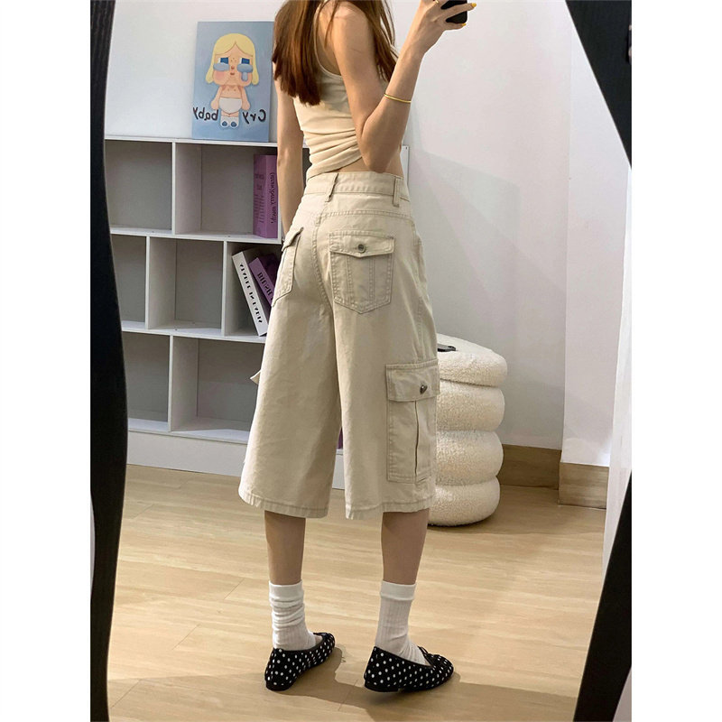 Sea Salt Apricot Workwear Wide-Leg Cropped Jeans for Women, New Summer Style, Loose Fit, Slimming, High-Waisted, Casual Straight-Leg Shorts Sea Salt Apricot Workwear Wide-Leg Cropped Jeans for Women, New Summer Style, Loose Fit, Slimming, High-Waisted, Casual Straight-Leg Shorts