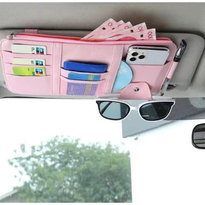 Car Sun Visor Glasses Clip: Car Glasses Clip/Bill Clip - pink-chain