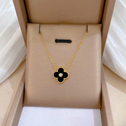 [Full body titanium steel] Fritillaria four-leaf flower minimalist real gold necklace in the furnace female ins internet celebrity clavicle chain accessories