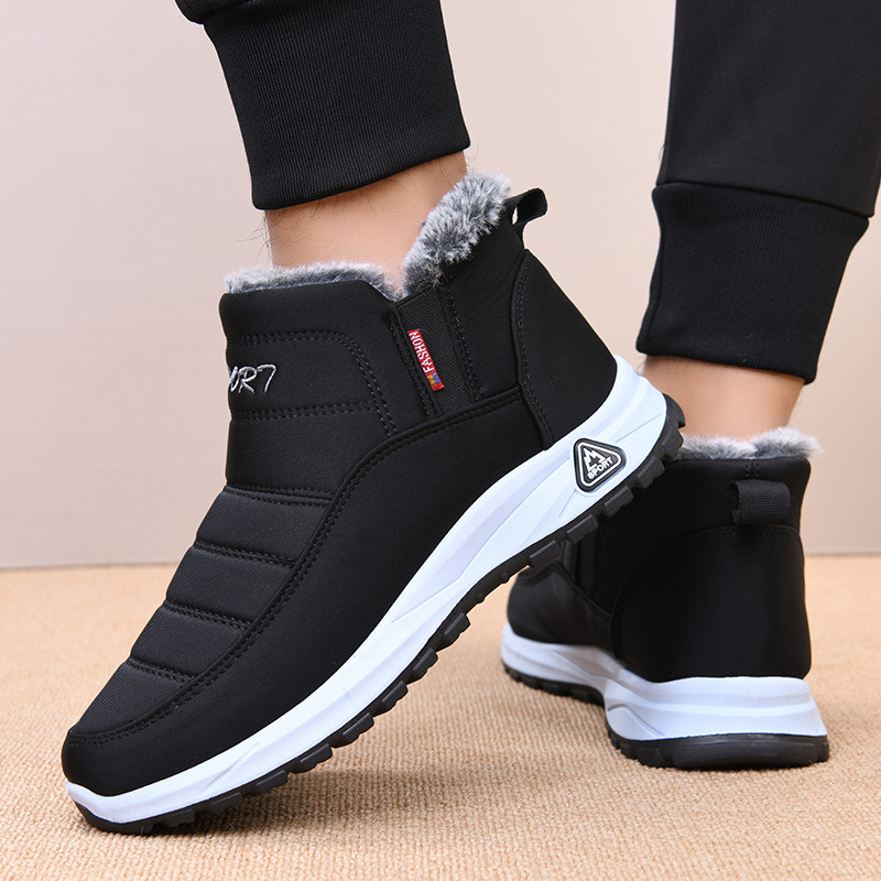 Mid-Calf Cotton Shoes for Men 2025 Winter Fleece-Lined and Thickeneded Snow Boots for Men and Women, Warm and Non-Slip Walking Shoes for Middle-Aged and Elderly People