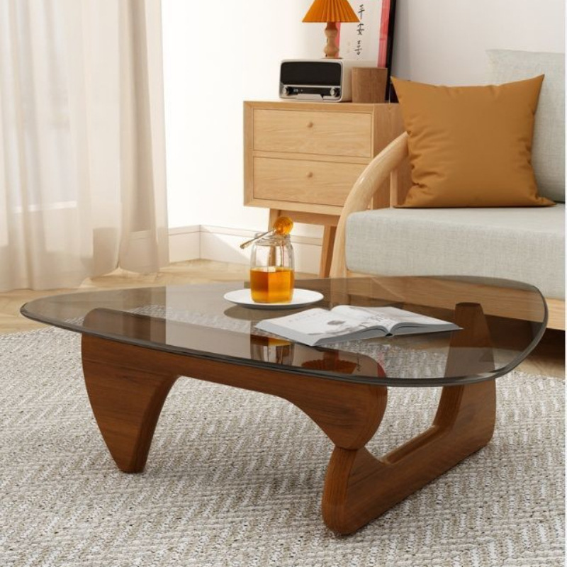 Mesa de té de vidrio temperado pequeña sala de estar minimalista doméstica moderna simple Noguchi Yong mesa de té redonda creativa