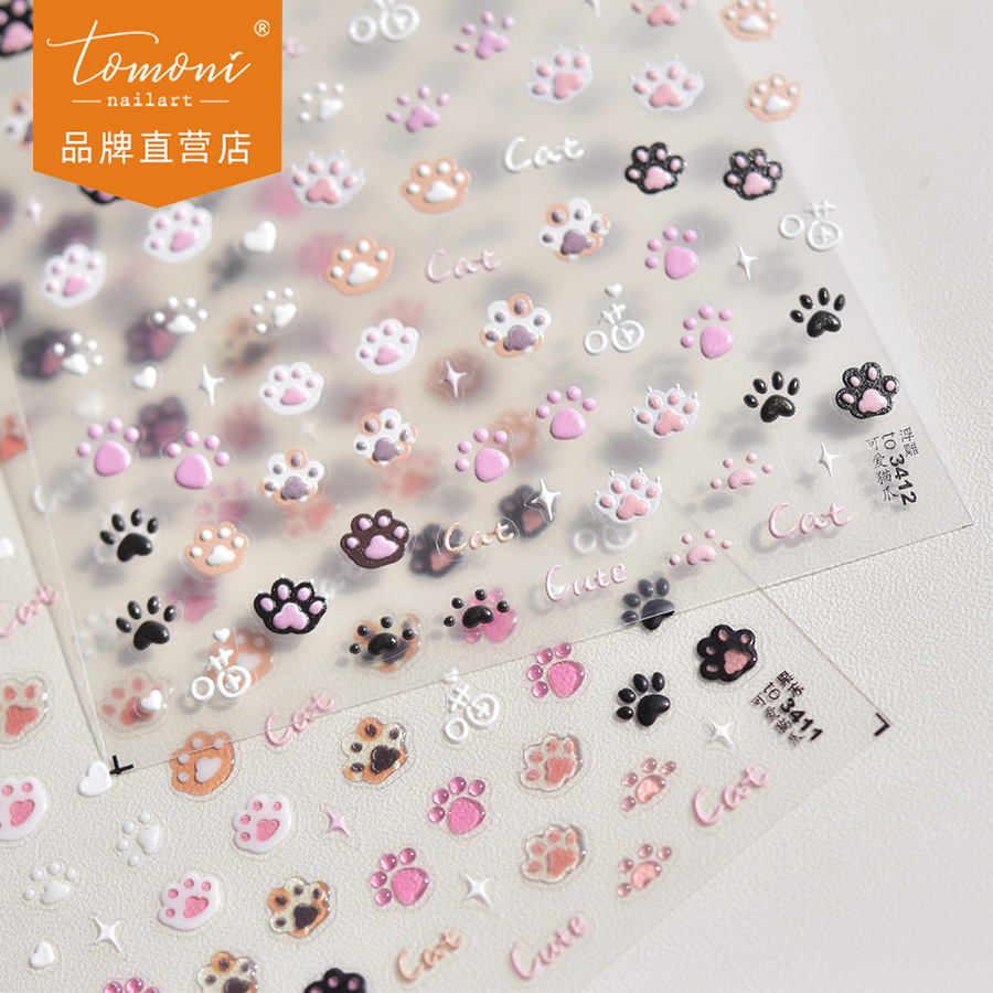 Tomoni pegatinas de uñas en relieve populares pegatinas de uñas lindas fábrica al por mayor garra de gato lindo japonés 3411