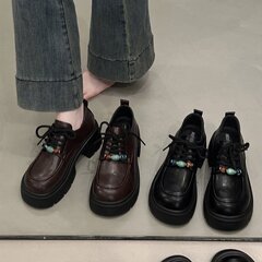 厚底系带乐福鞋女2025春秋新款时尚百搭单鞋英伦风日系增高小皮鞋