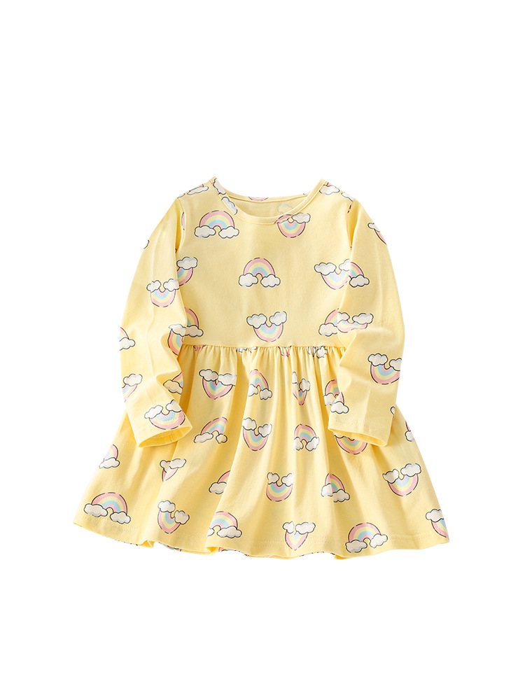 Malwee niñas vestido de princesa otoño nuevo cuello redondo impresión de aire extranjero vestido de mangas largas lindas falda infantil