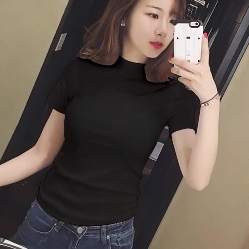 블랙 하프 터틀넥 반소매