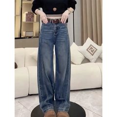 大码直筒牛仔裤女2025春秋胖梨形身材宽松高腰显瘦阔腿弯刀裤子