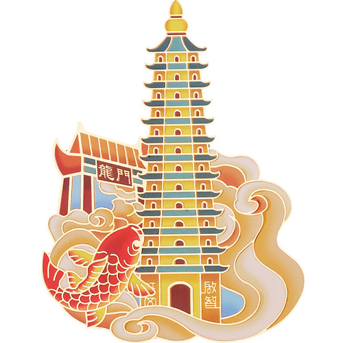 Taoist thirteen-story Wenchang Tower stickers mobile phone metal stickers Yuyuelongmen study desk decorations cultural supplies