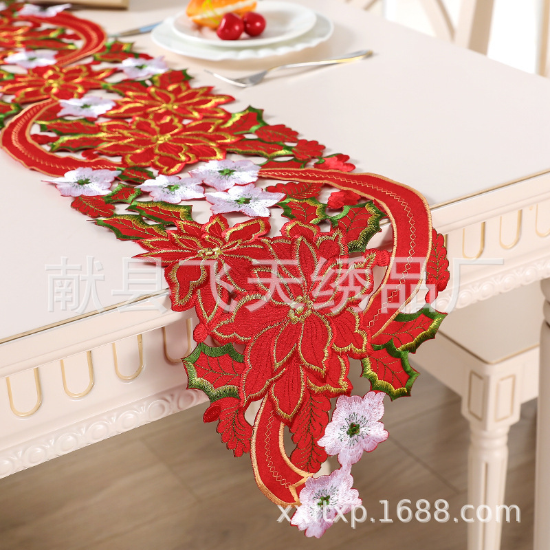 跨境雏菊绣花桌旗手工绣花田园风桌旗婚礼宴会装饰圣诞桌旗-阿里巴巴