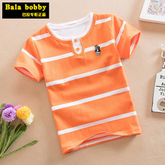 巴拉bala男童兒童夏季t恤短袖雙領圓領條紋T恤童裝純棉小中大童