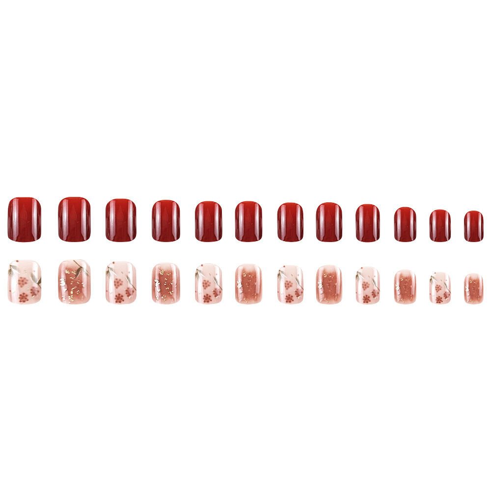 24 piezas de uñas cortas en caja, parche de uñas dulce y fresco, uñas de cereza roja brillante, uñas de uñas