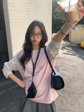 黄峥 撞色插肩袖刺绣T恤女2025早春韩系休闲长袖上衣女H1DC510018