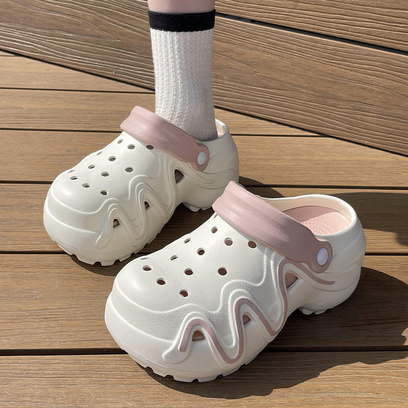 Croc Shoes Women's Summer Thick-Soled Outer Wear High-Bottom Sandals Eva Deodorant Breathable Wear-Resistant Non-Slip Camping Style Toe-Toe Slippers