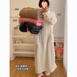行走的大被子瑚绒绒提花长款宽松有口袋家居睡袍睡裙女冬季睡衣